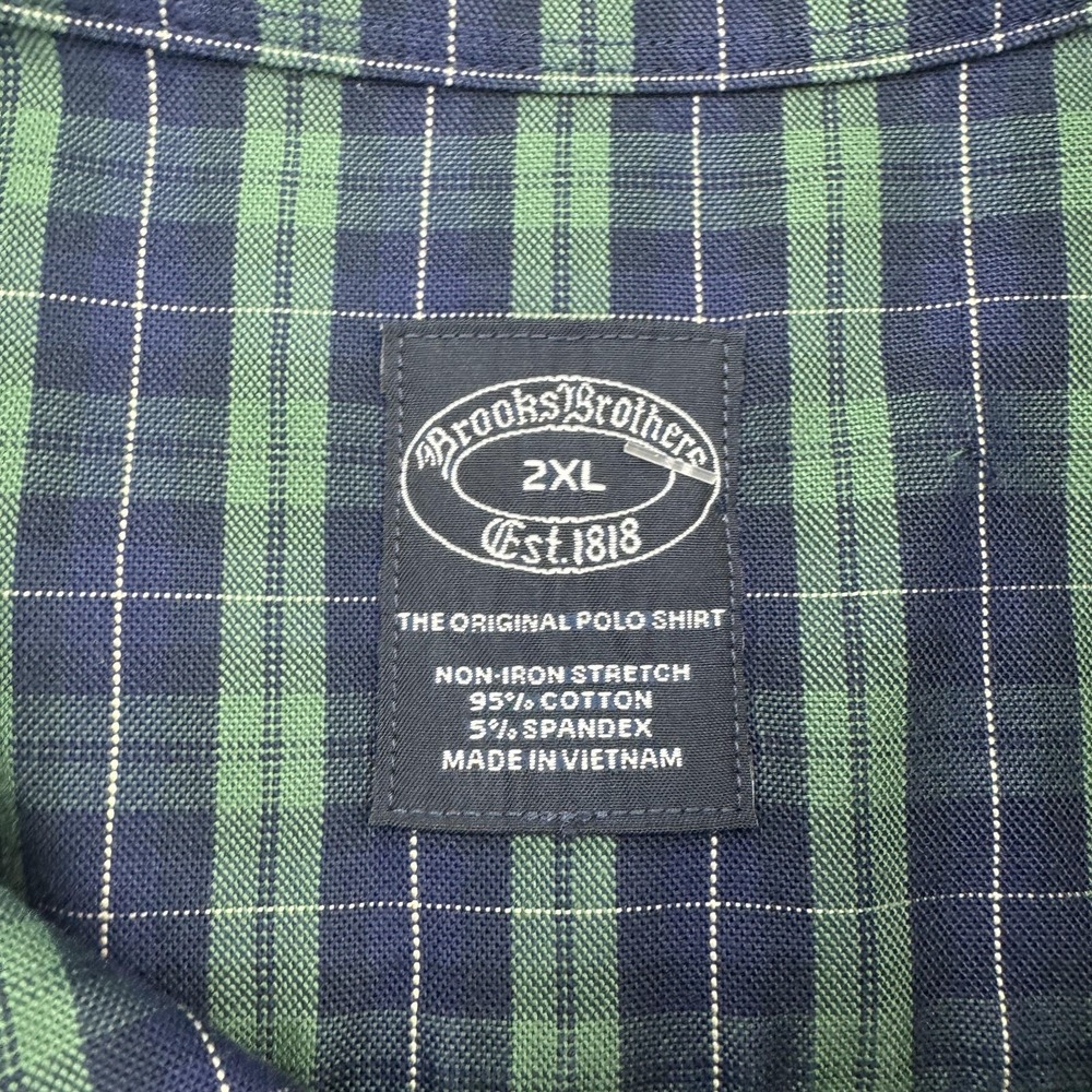 Brooks Brothers Shirt Mens 2XL Blue Green Plaid Non Iron Stretch Button Down - Picture 4 of 7